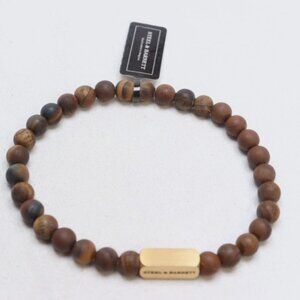 Mens New Steel & Barnett Natural Ned Matte Tiger Eye Bracelet, 18K Gold Plated